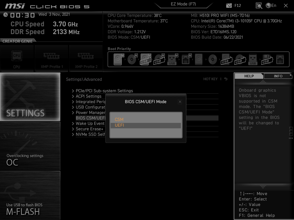 「UEFI」を選択