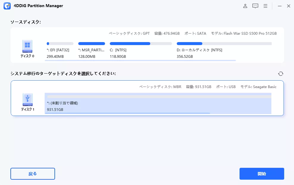 もう一度、「開始」をクリック